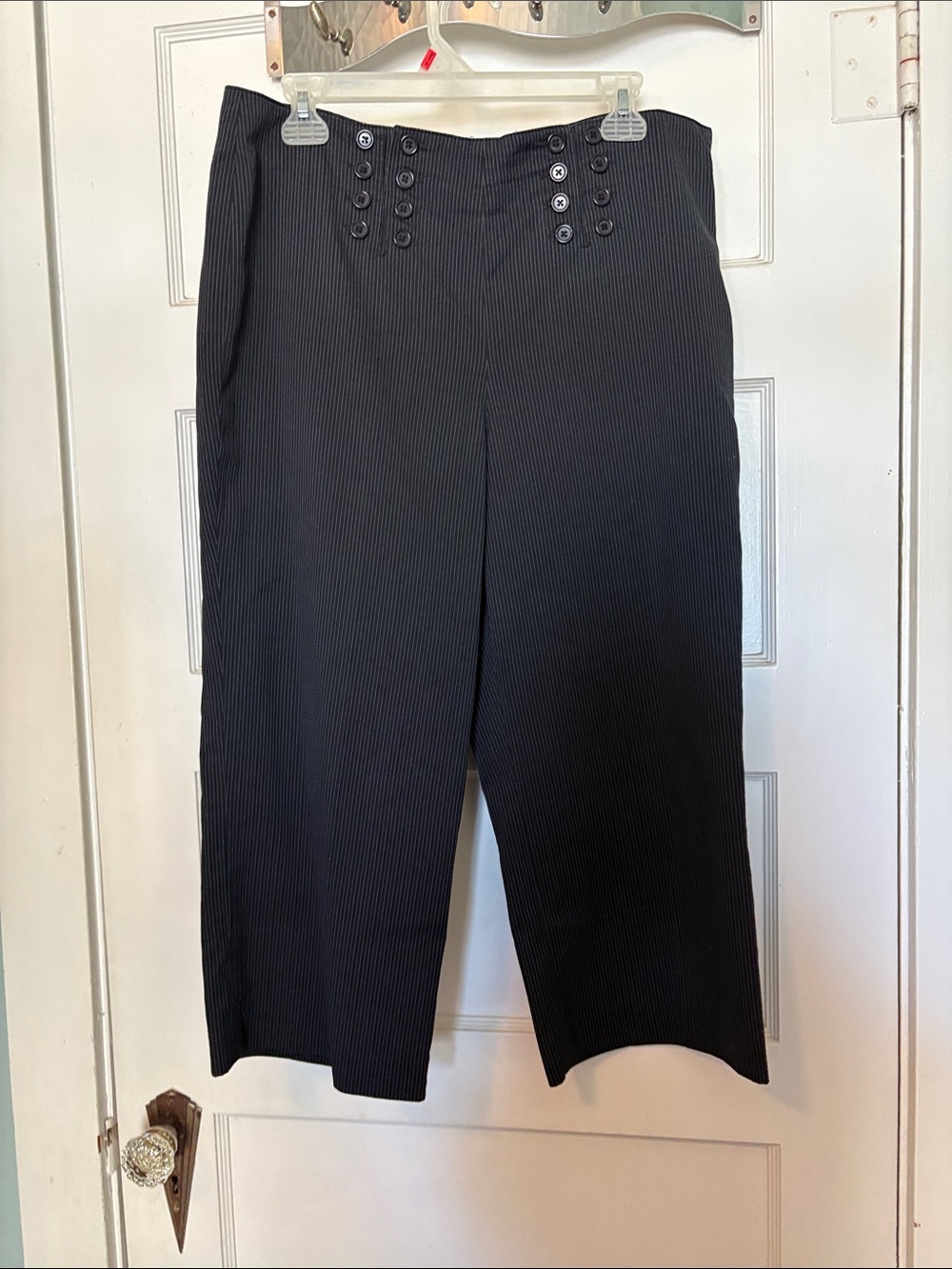 Larry Levine Women’s Stretch Black Pinstripe Sailor-Button Dress Pants Size 12